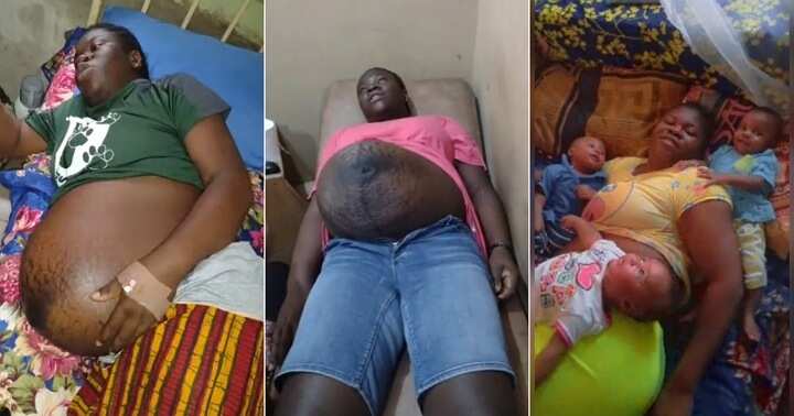 Woman who gave birth to triplets displays her baby bump