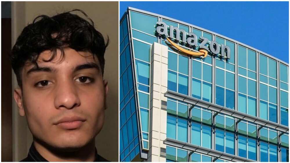 A collage of the young man and a random picture of Amazon company building. Photos sources: Twitter/Ismaeel/FoxBusiness
