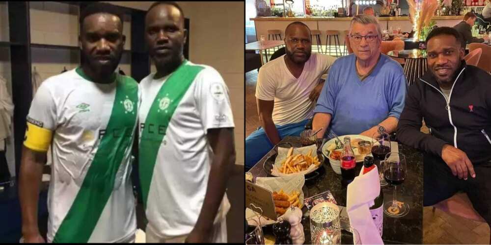 Rare Photo of Okocha And His Lookalike Brother Emerges As They Reunite With Westerhof in London