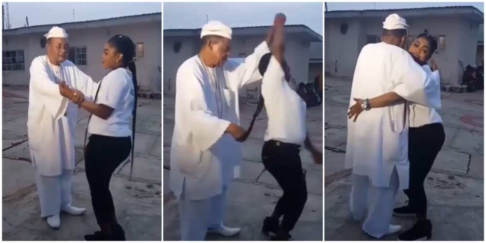 Trending video of Alaafin of Oyo dishing out dance moves with a young lady