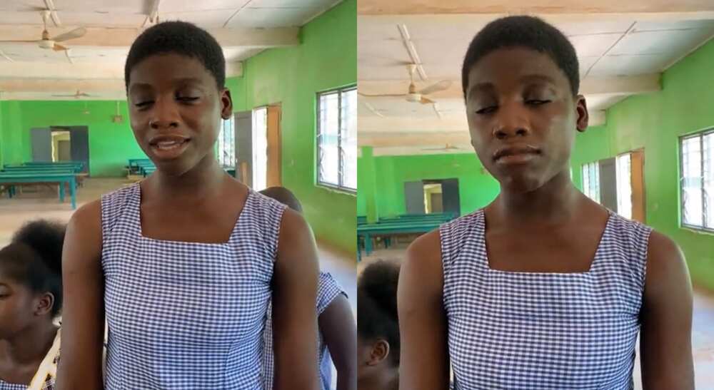 Photos of a blind female student who sang 'Coat of Many Colours' by Dolly Parton. Photos of a blind female student who sang 'Coat of Many Colours' by Dolly Parton.