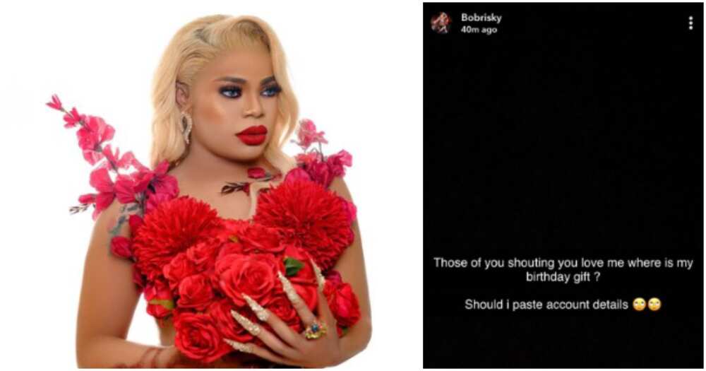 Bobrisky asks for birthday gifts from fans.