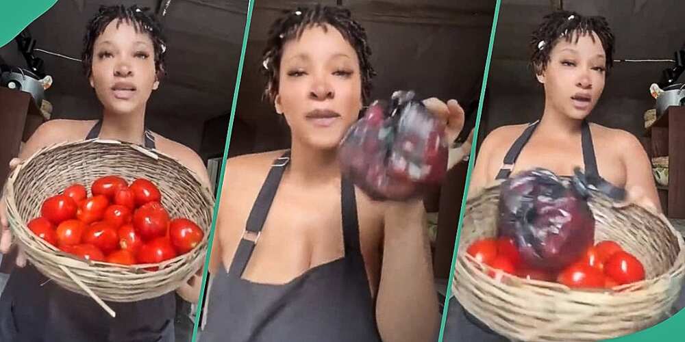 Lady cries out after buying tomatoes and pepper at market
