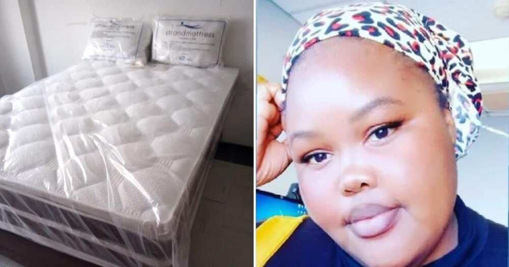 Woman buys new bed, Twitter user @LeratoRSA, woman celebrates buying new bed, woman sleeping on floor for 5 months