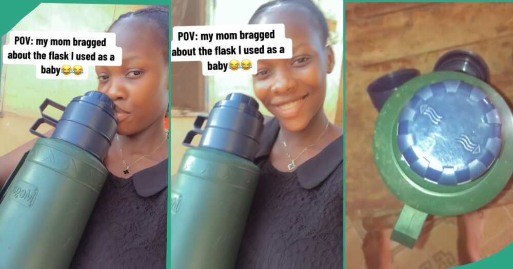 Lady finds old food flask.