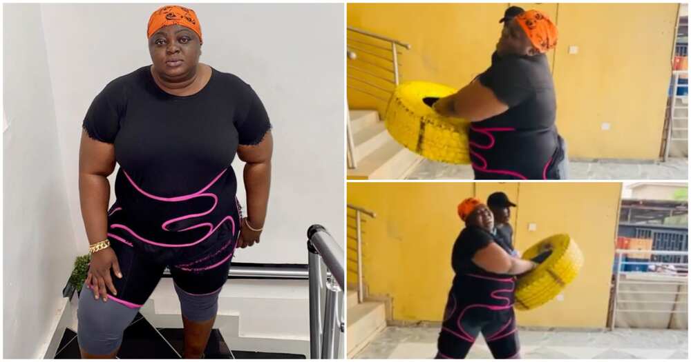 Body goals: Watch actress Eniola Badmus lift heavy tyre as she embarks on weight loss journey