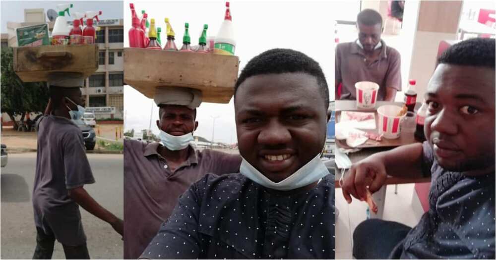 Kind-hearted Man Poses with Hawker Before and After He Took Him for Lunch at KFC