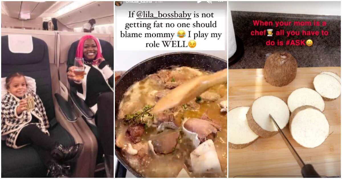 When mum's a chef: BBNaija's Ka3na cooks up a storm as oyinbo daughter requests for pounded yam and okazi soup