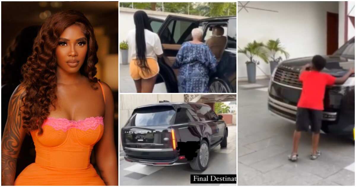 See how Tiwa Savage's mother and son reacted after she bought a brand new Range Rover (video)