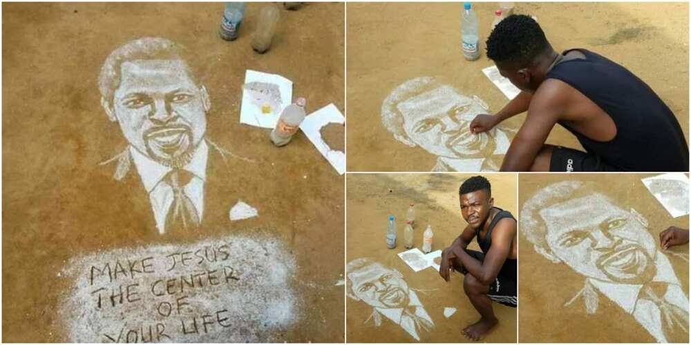 Talented Artist Uses Sand and Ashes to Draw Portrait of Late Prophet TB Joshua, Man of God Smiles to the World