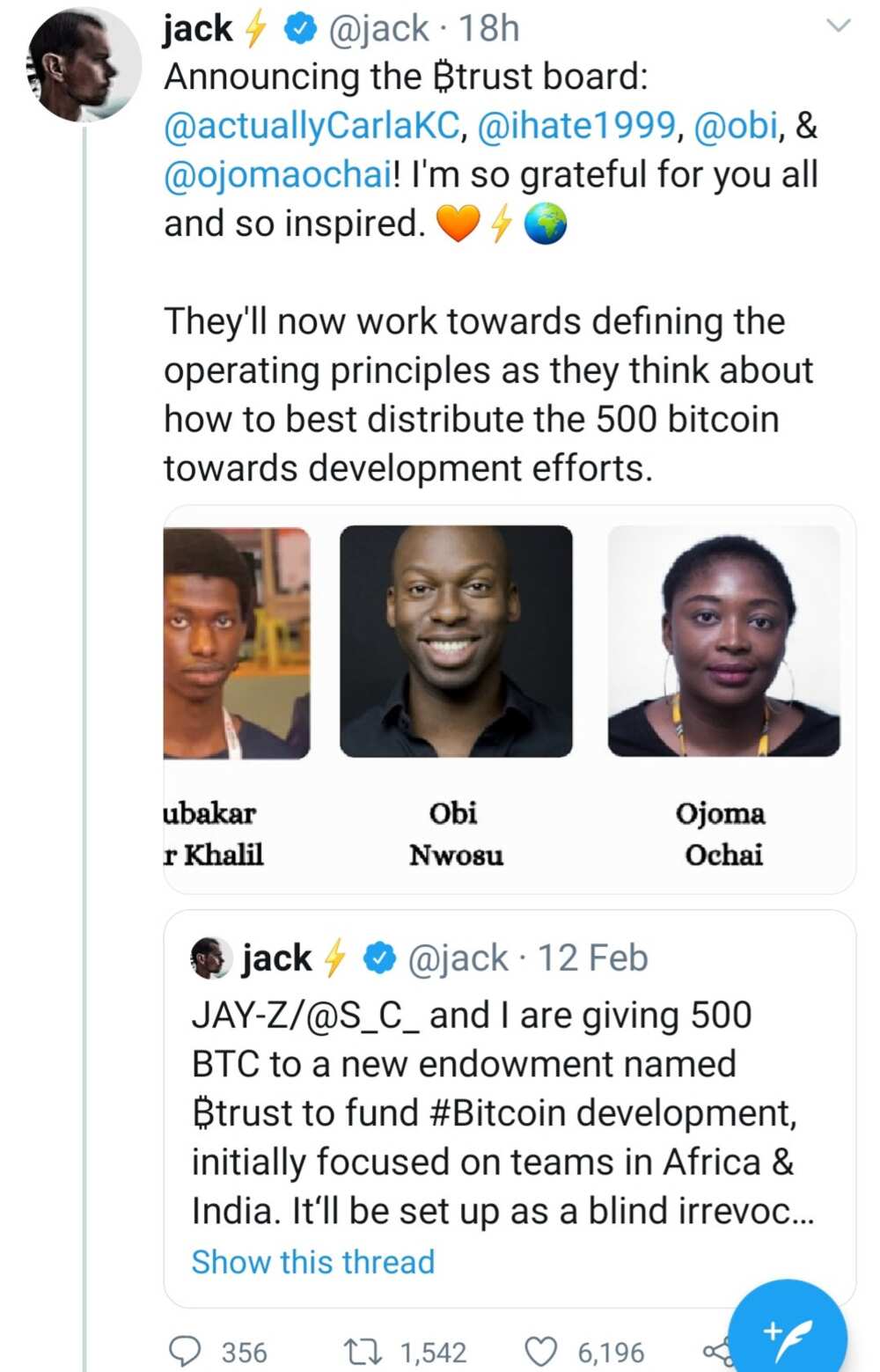 Twitter’s Jack Dorsey founded picks three Nigerians Ojoma, Nwosu, Abubakar to help build his new company