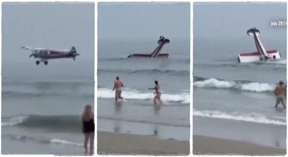Photos show moment small plane crashed into water.