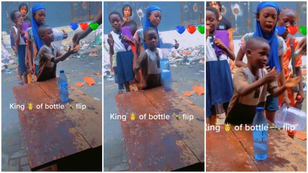 Kids participate in bottle-water flip challenge