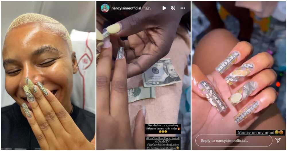 Nancy Isime cuts dollar bills to fix nails