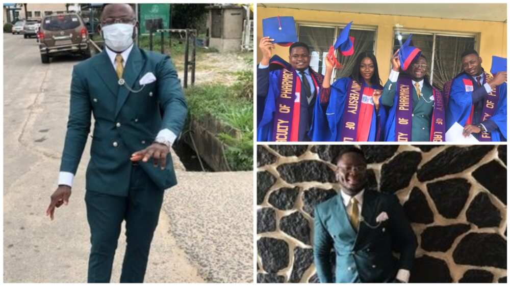 A collage showing the Nigerian graduate. Photo source: Twitter/@psych_eloy