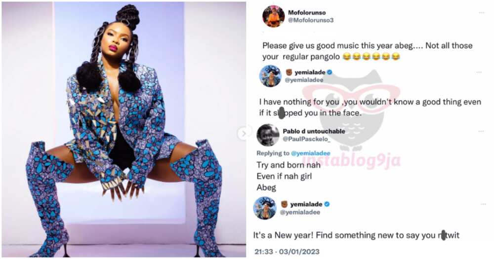 Photos of Yemi Alade and exchange with troll