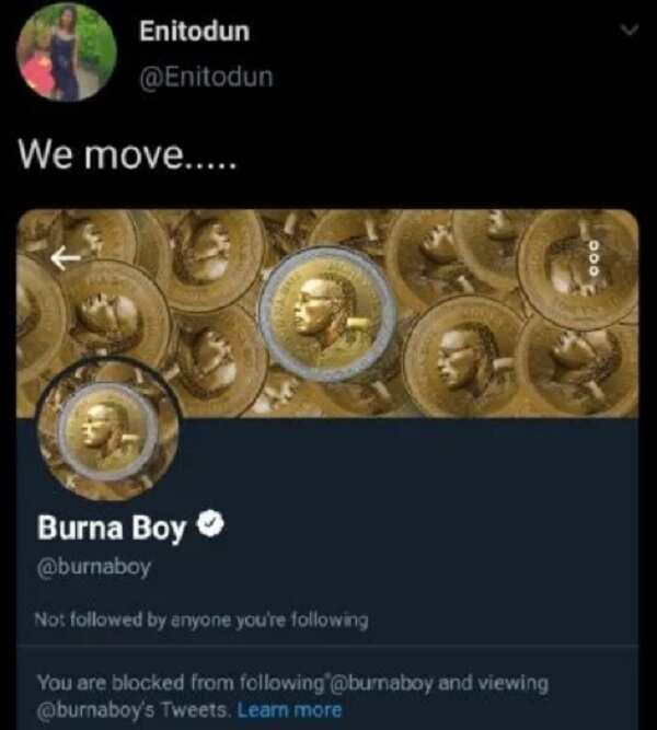 Burna Boy blocks lady who reminded him of his old tweet