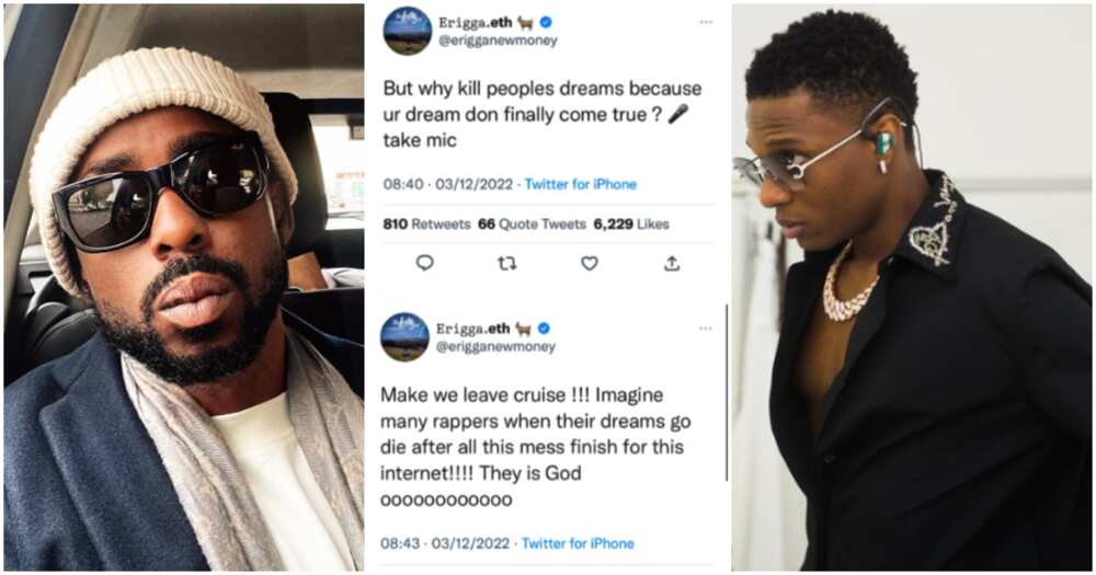 Erigga reacts as Wizkid says rap is dead.