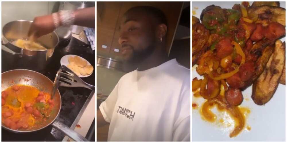 Chef OBO: Davido shares video of himself preparing dodo and vegetable sauce