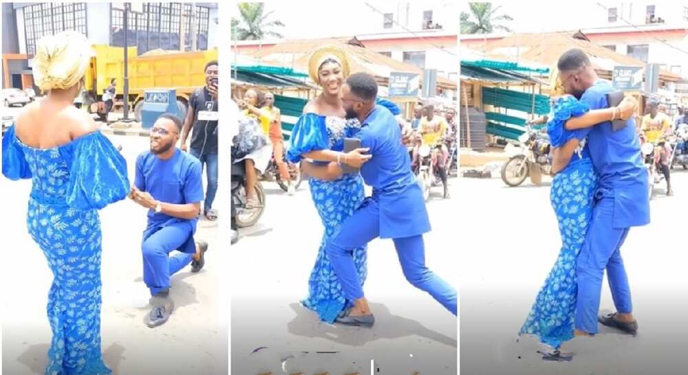 Nigerian man proposes to his girl in traffic.