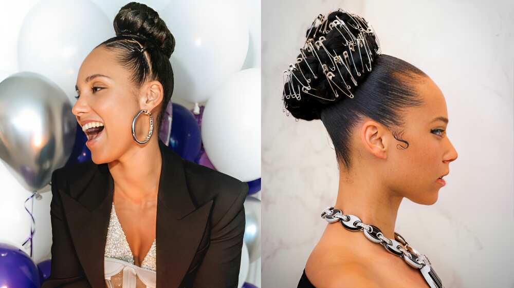 Alicia Keys' single bun hairstyles