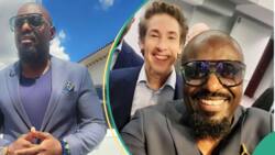 Jim Iyke meets Pastor Joel Osteen as he attends Lakewood Church in Texas, shares video, pics