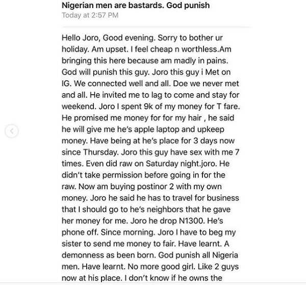 Nigerian lady laments after spending N9k on transport to see a guy only to be given N1,300