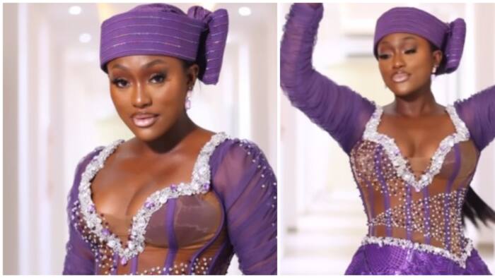 Asoebi fashion: Actress Linda Osifo's purple look in video wows style lovers