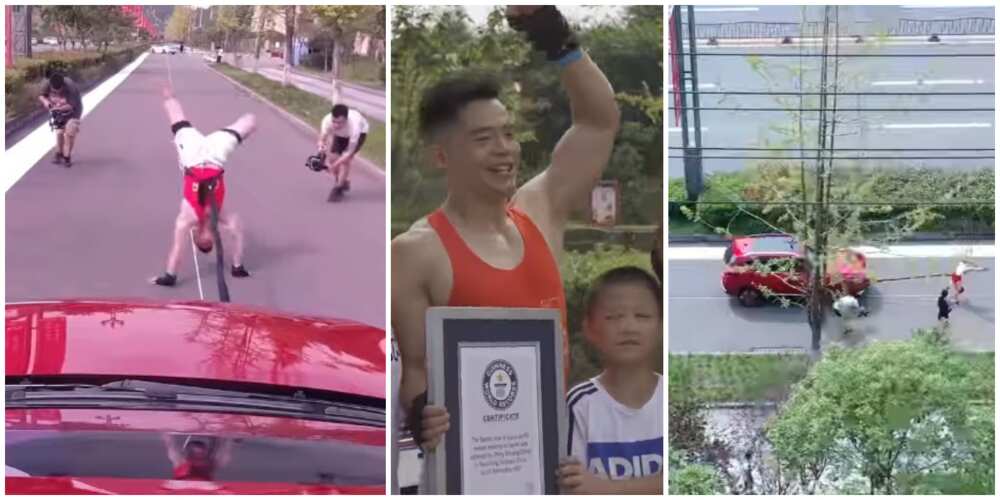 Young school teacher breaks Guinness World Record for pulling a car while walking with his hands in video