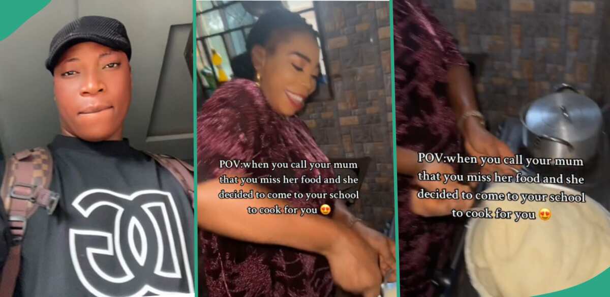 Nigerian woman goes to hostel to cook for her son in school, video melts hearts