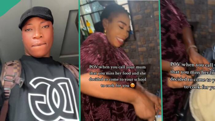 "She's so happy": Young man excited in video as his mum storms hostel to cook for him in school