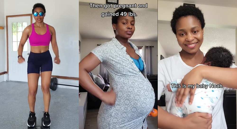 Photos of a slim lady who got pregnant and had a fine baby.