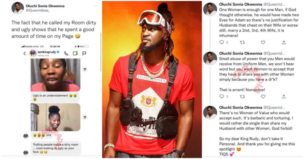 Photos of Paul Okoye and screenshot of insulted lady