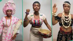 "You are too beautiful": Lady who behaves like AI robot appears in 4 different traditional attires