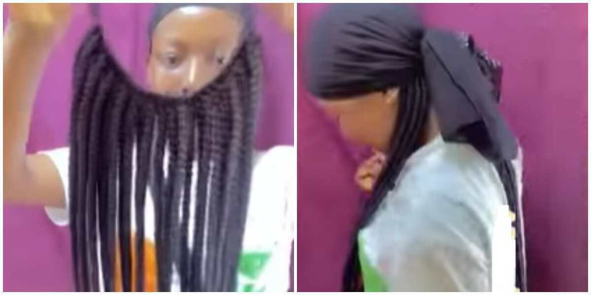 Very Creative: Nigerians Impressed as Lady Shares Video of Braids Hairstyle Hack Very Creative: Nigerians Impressed as Lady Shares Video of Braids Hairstyle Hack