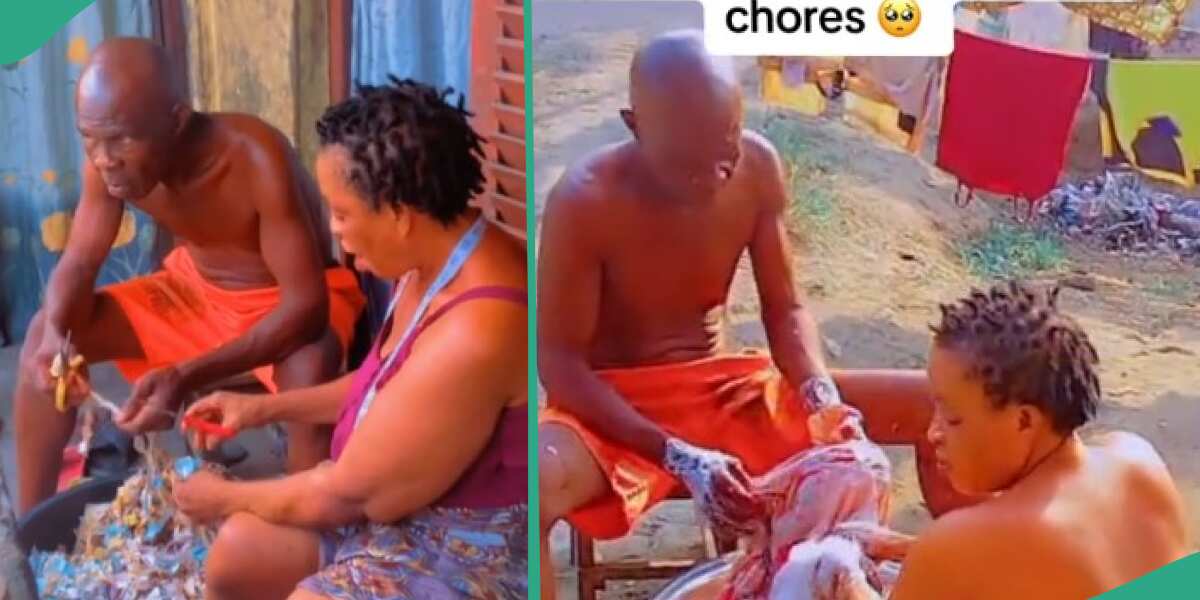 Netizens gush as lady shares video of her dad and mum doing chores together