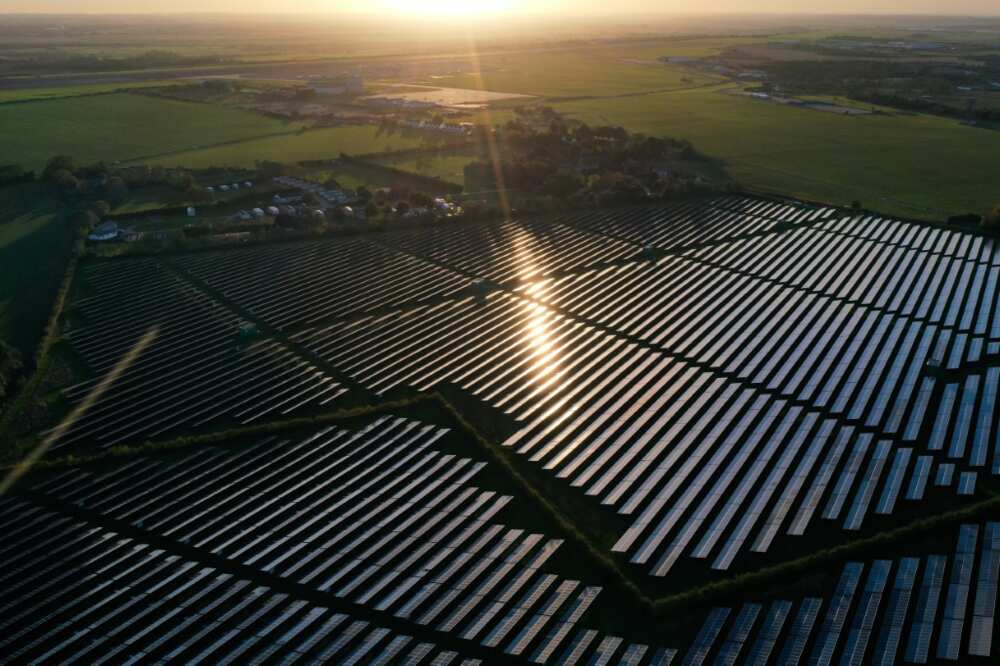 The photovoltaic panels of Manston Solar Farm in southeast England, seen on November 4, 2022
