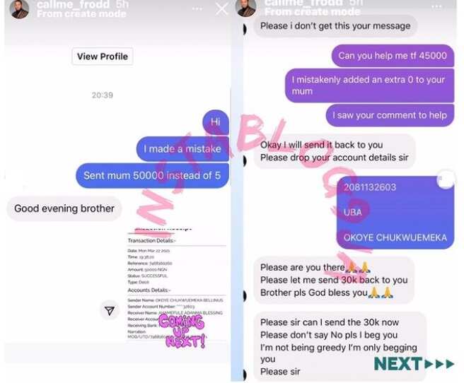 You're bigger than this: Fan tells Frodd after he mistakenly sent N50k instead of N5k