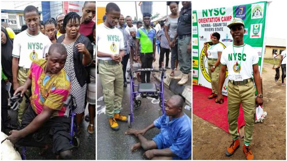 A collage showing the ex-corper and the people he presented the wheelchairs to. Photo source: Yabaleft