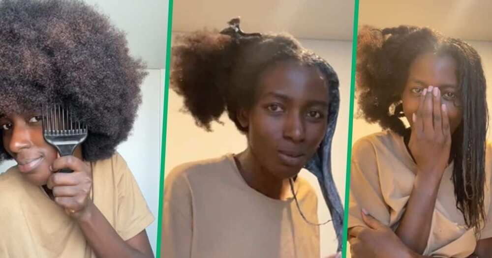 TikTok of woman relaxing hair after seven years