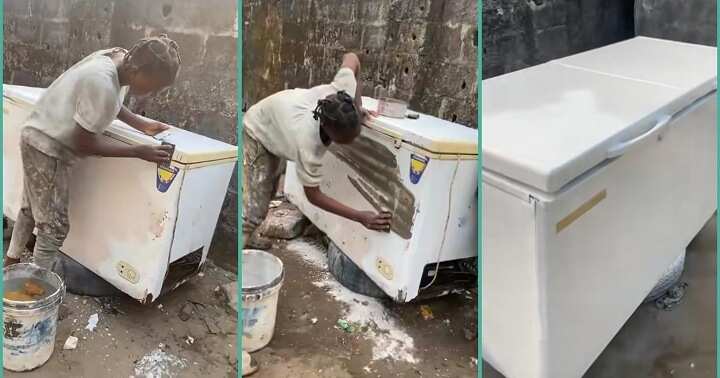 Watch video as lady shares her price for transforming old fridges into new-looking one