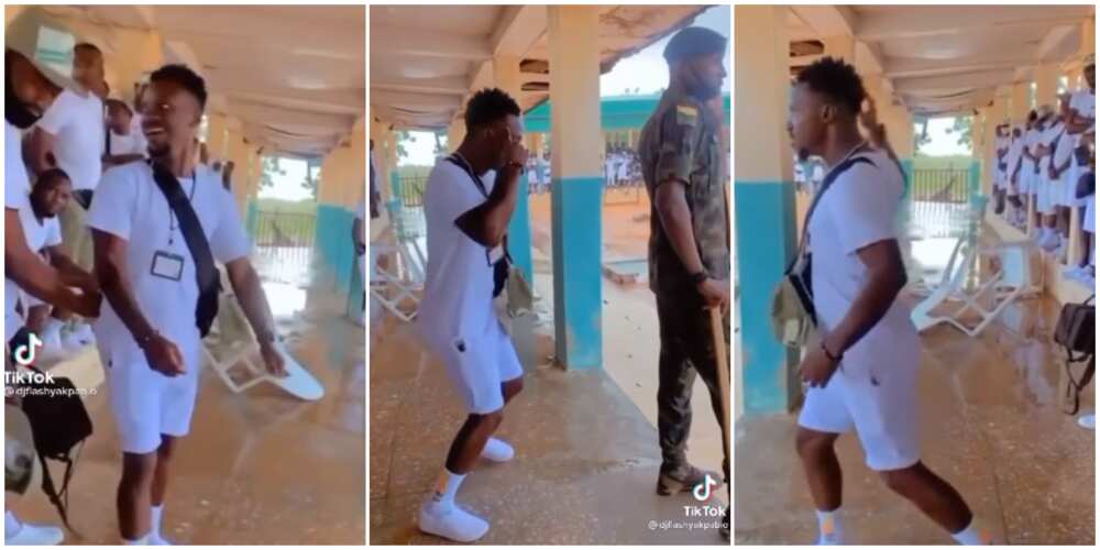 This is risky: Bold corps member shows off legwork behind unsuspecting army man in camp, video stirs hilarious reactions