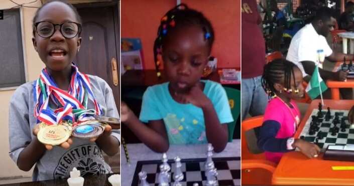 Chess player, eight medals, little girl