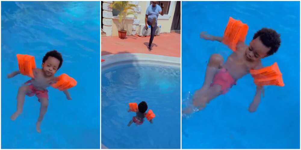 Regina Daniels' son Munir swims