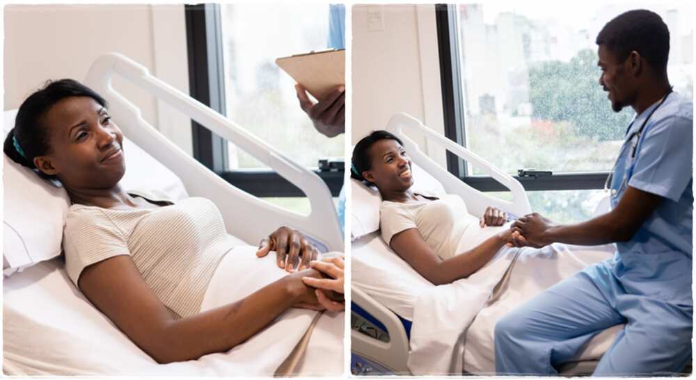 Photos of a medical doctor and a patient in the hospital.