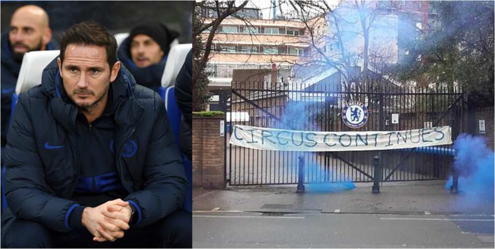 Chelsea fans show displeasure with unusual sign outside Stamford Bridge after sacking of Lampard