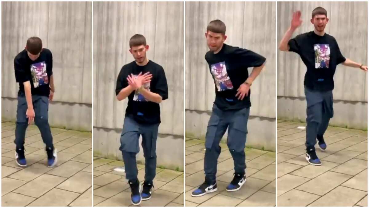 White man wows Nigerians with quick legwork moves as he dances to Burna Boy's Anybody, video sparks reactions