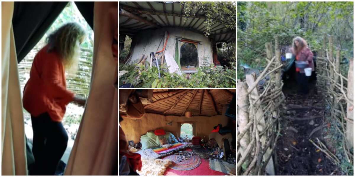 Woman shows off tiny hut made of earthen materials she lives in for 20 years with no electricity & internet