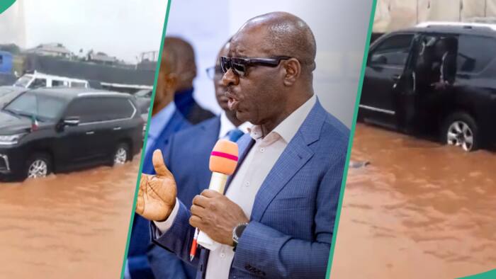 "Abin Ya Fara Isa Ga Kowa Yanzu": Bidiyo Ya Nuna Ayarin Motoccin Gwamnan Najeriya Ta Makale Yayin Da Ambaliyar Ruwa Ya Mamaye Titi