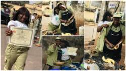 Corper appreciates mum who sells food to pay her school fees, wears her NYSC uniform, shares photo